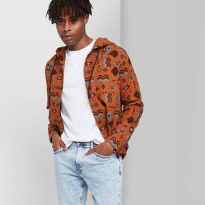 Mens Original Use XS Tribal Brown Long Sleeve Hooded Flannel Button Down Shirt